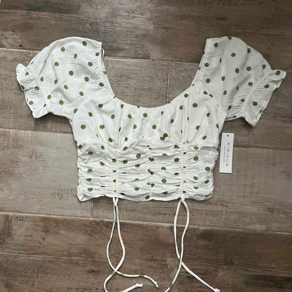 White and Green Polka Dot Blouse